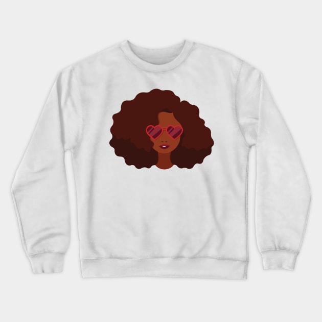 Black Afro Girl - Heart Sunglasses Disco Retro Style Crewneck Sweatshirt by Shirtbubble